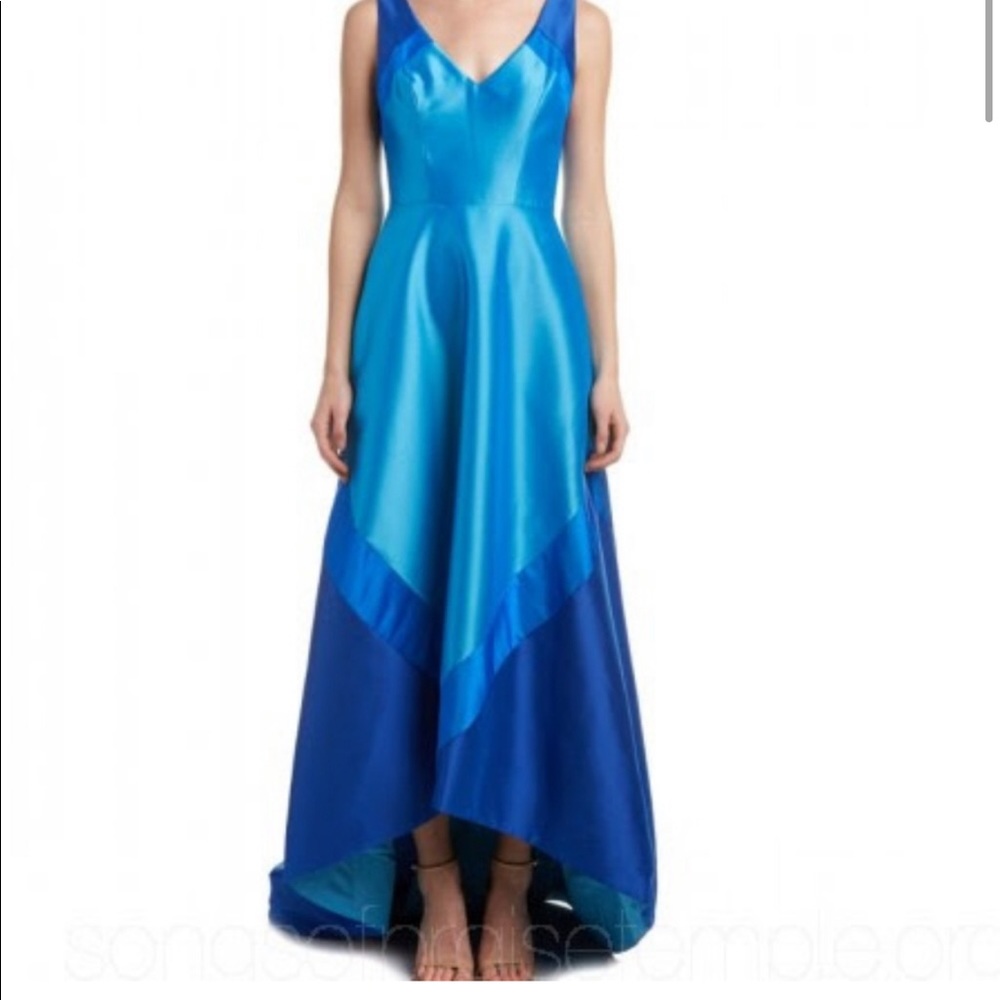 Theia color block gown with train. Ballgown dress